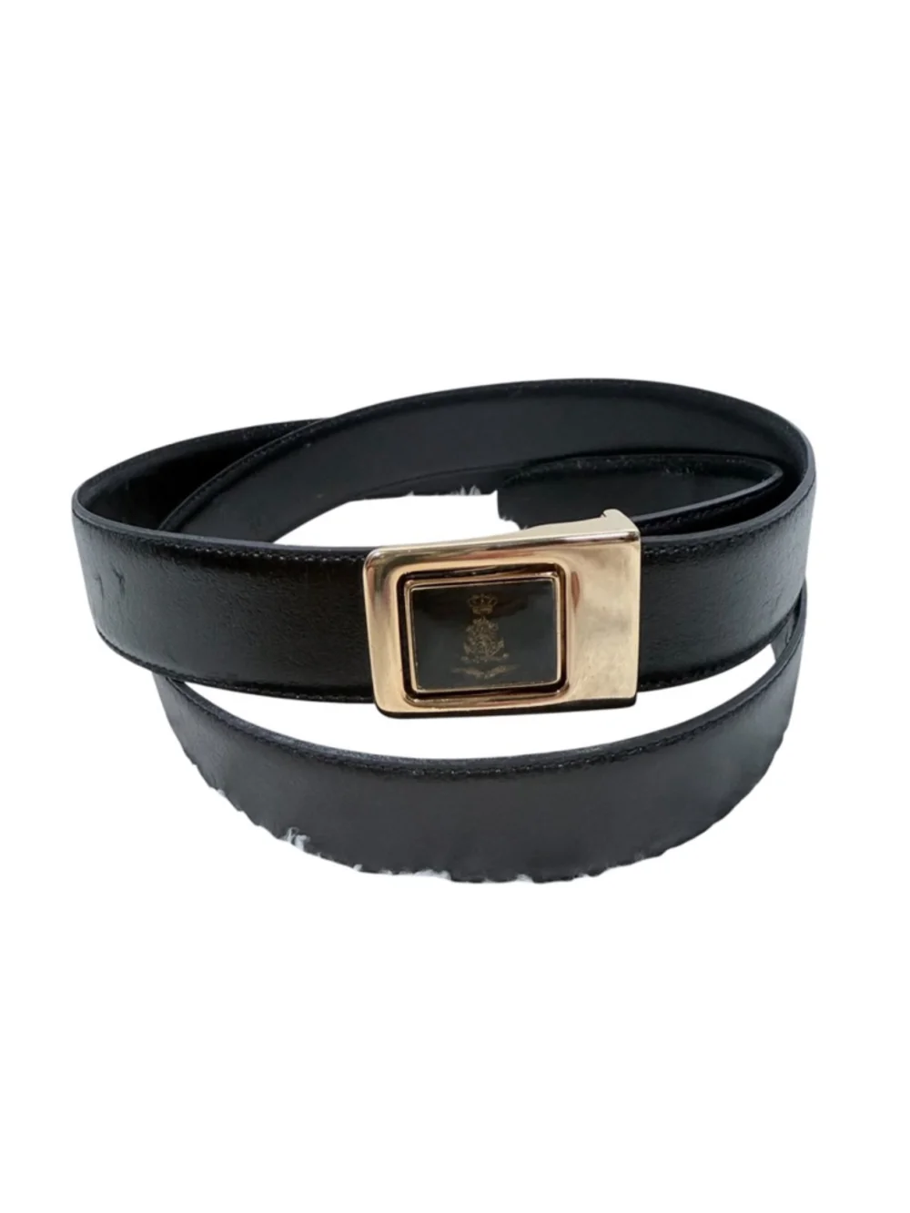 Sporrong Sweden Black Leather Dress Belt Swedish Crown Crest Buckle Size 38-40